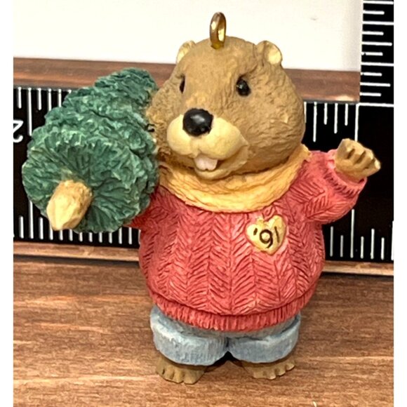 1991 HALLMARK KEEPSAKE ORNAMENT QX496-7 YULE LOGGER BEAVER - Picture 5 of 6